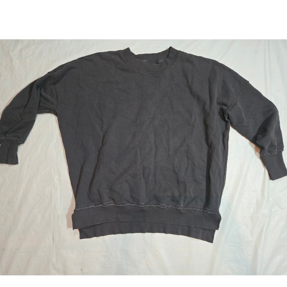 Aerie Oversized Crewneck Sweatshirt Gray Raw Seam High Low XXS